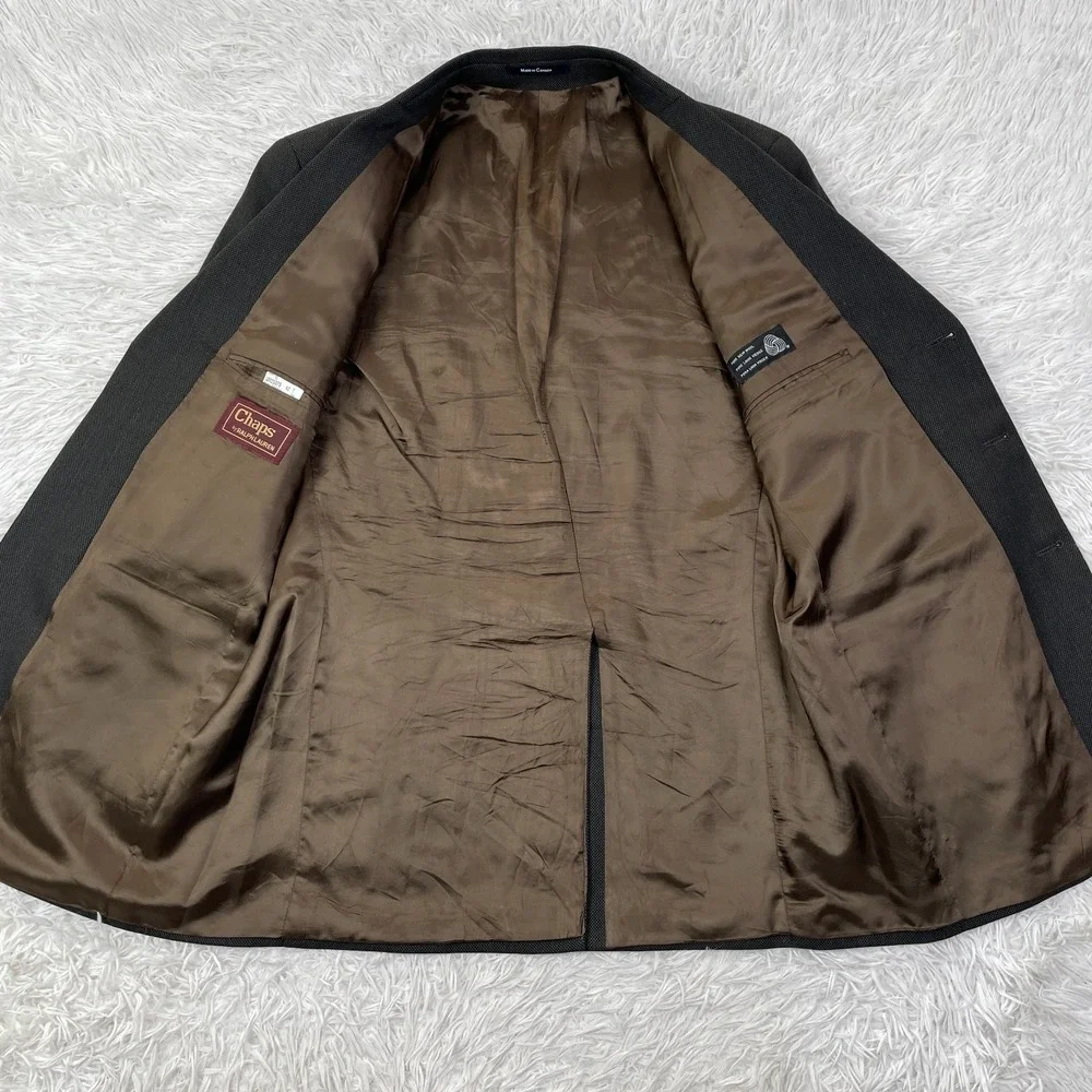VTG Chaps Ralph Lauren Jacket Mens 42 Tall Brown Houndstooth Wool 3 Button‎ Coat